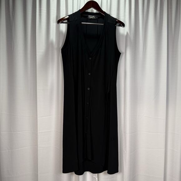 Sympli Long Vest Button Cardigan Black Jersey Knit Women’s Size 8 - Picture 2 of 7